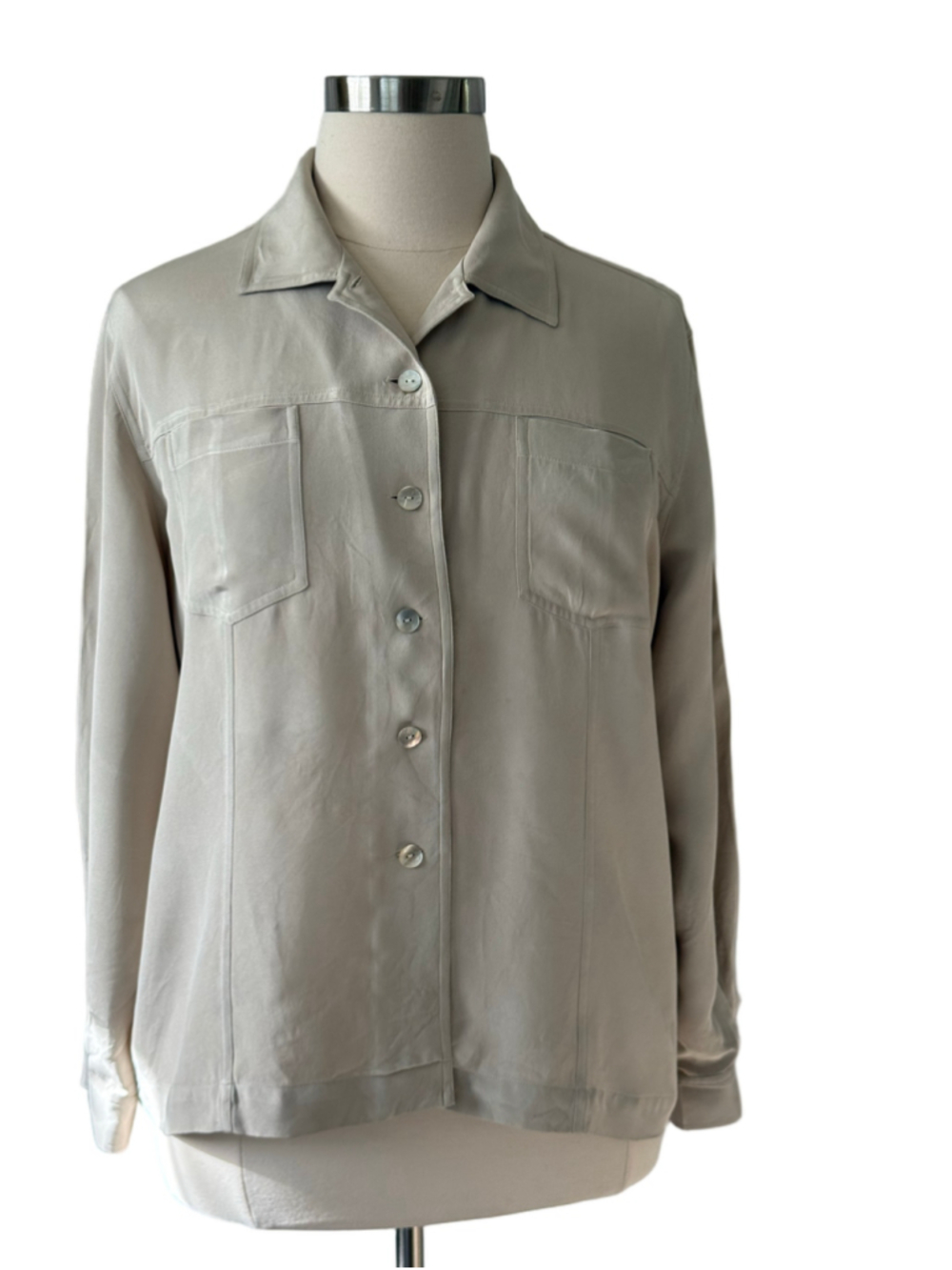 Chico’s Silk Button Down Shirt, Beige, size 16 (Chico’s 3)